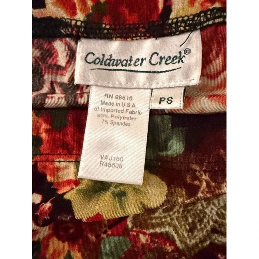 Coldwater Creek Floral Lace Trim Ruffle Maxi Skirt PS Petite Burgundy Gold B9-23